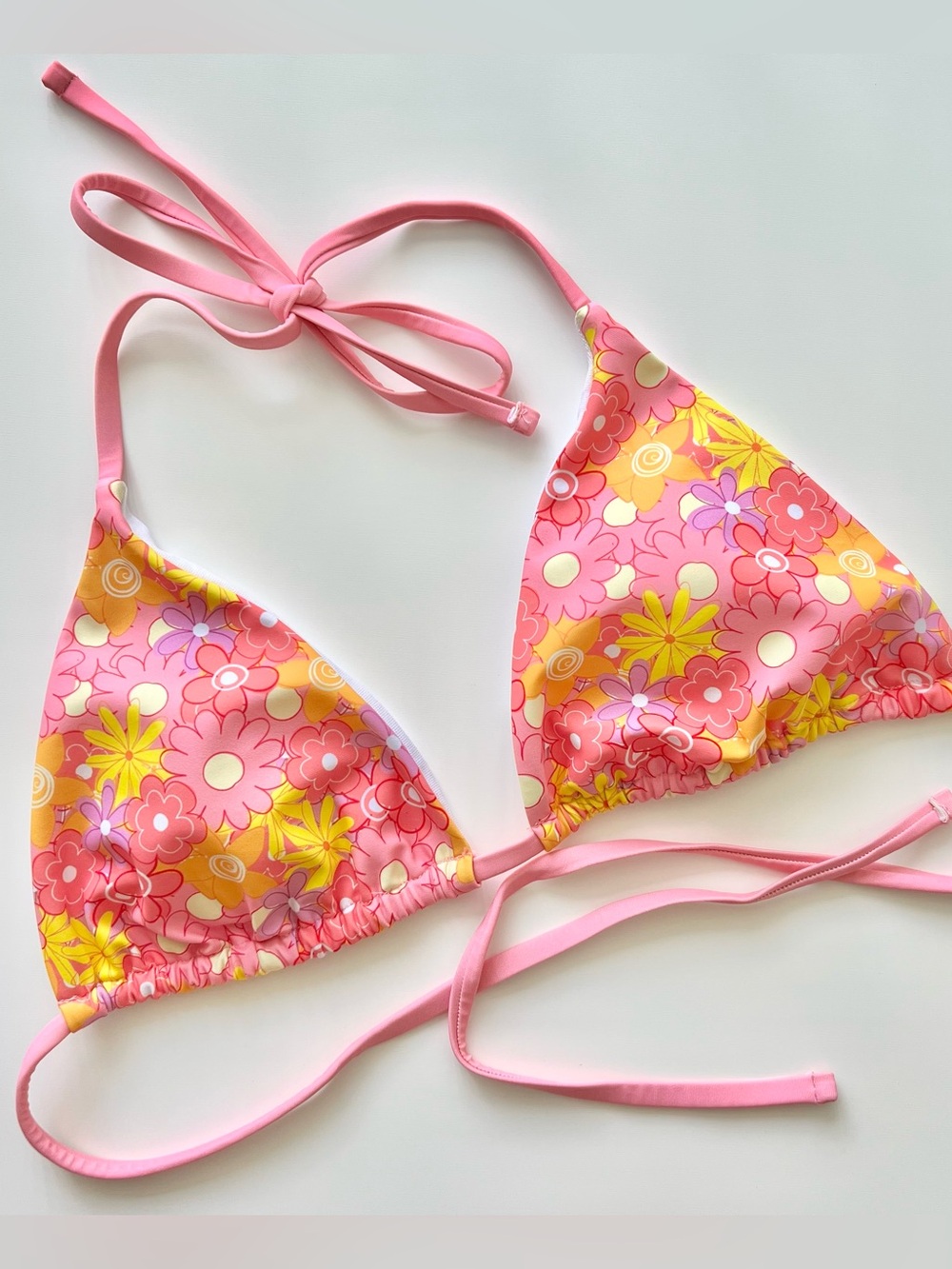 NWOT Pink Yellow Orange Floral Flowers Padded Bikini Triangle Top Size M